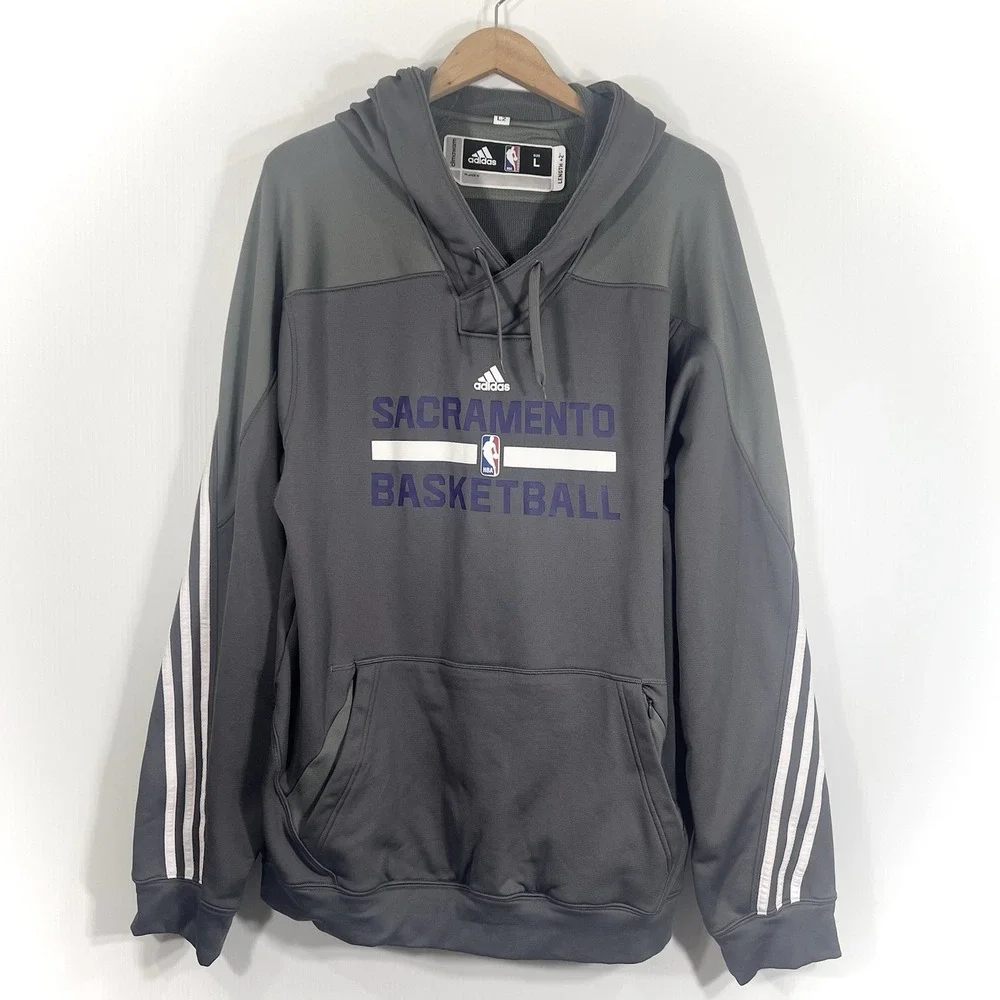 Adidas NBA Player Issued Sacramento Kings Hoodie Mens Sz Large +2 Climawarm Gray